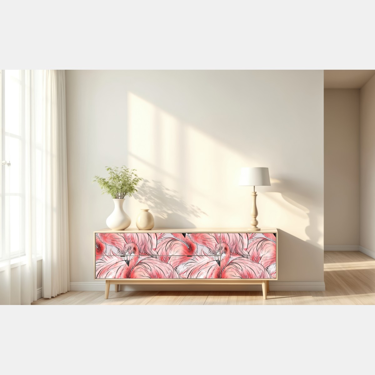 Repositionierbarer Aufkleber aquarell flamingo nahtloses muster – Wallnifity® Repositionierbarer Aufkleber aquarell flamingo nahtloses muster – Wallnifity®