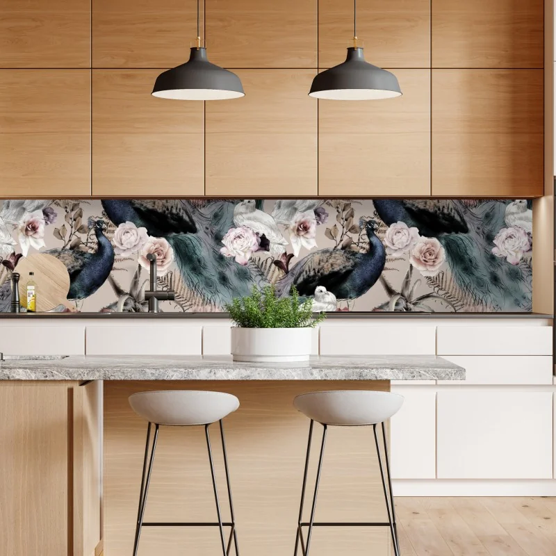 Repositionierbarer Aufkleber aquarellmuster mit vögeln und rosen – Wallnifity® Repositionierbarer Aufkleber aquarellmuster mit vögeln und rosen – Wallnifity®