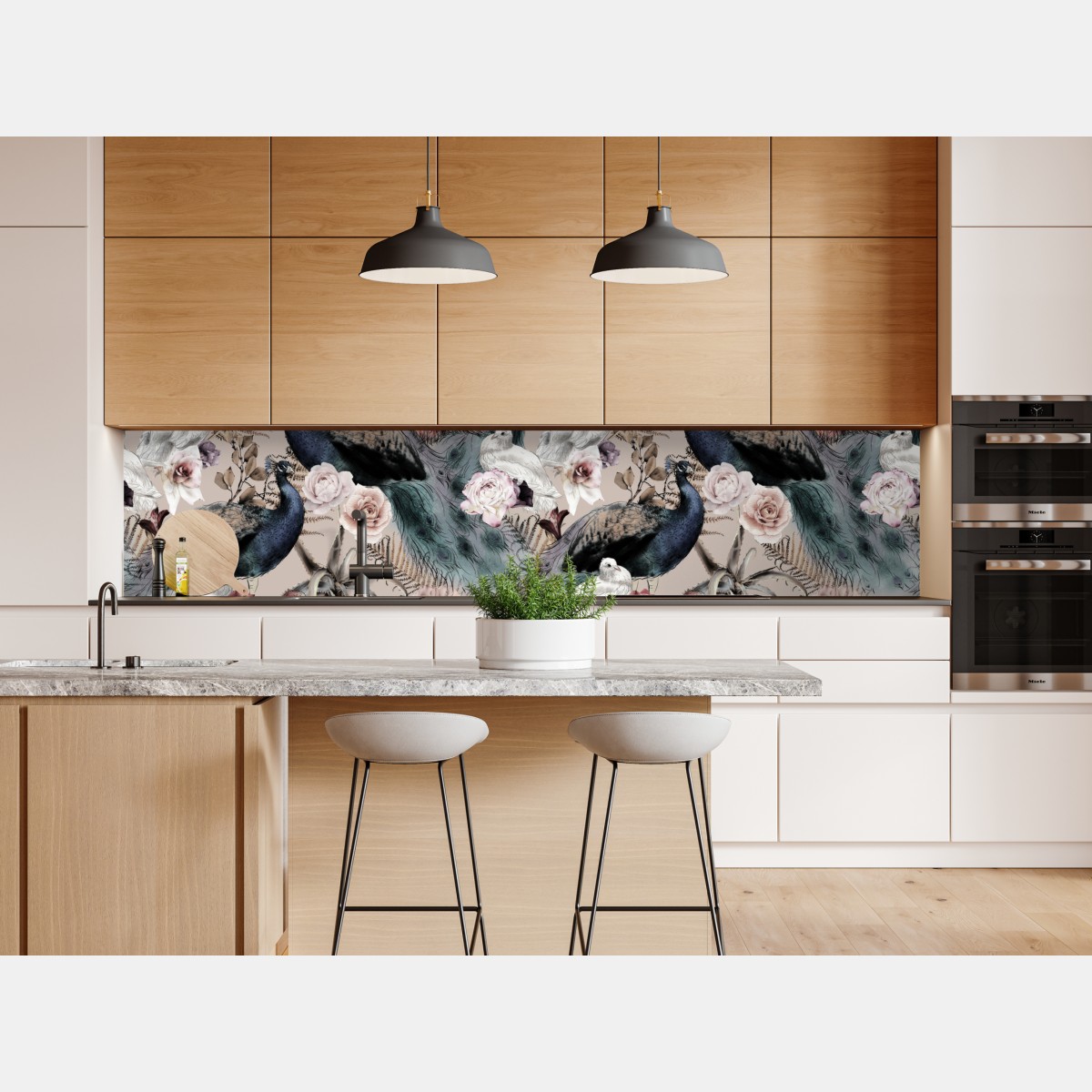 Repositionierbarer Aufkleber aquarellmuster mit vögeln und rosen – Wallnifity® Repositionierbarer Aufkleber aquarellmuster mit vögeln und rosen – Wallnifity®