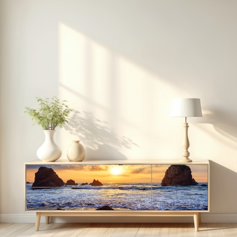 Repositionierbarer Aufkleber sonnenuntergang an der felsigen küste – Wallnifity® Repositionierbarer Aufkleber sonnenuntergang an der felsigen küste – Wallnifity®