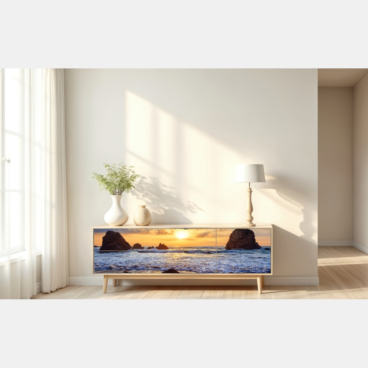 Repositionierbarer Aufkleber sonnenuntergang an der felsigen küste – Wallnifity® Repositionierbarer Aufkleber sonnenuntergang an der felsigen küste – Wallnifity®