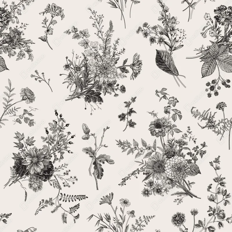 Repositionierbarer Aufkleber klassisches schwarzweißes blumenmuster – Wallnifity® Repositionierbarer Aufkleber klassisches schwarzweißes blumenmuster – Wallnifity®