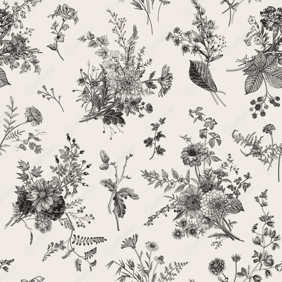 Repositionierbarer Aufkleber klassisches schwarzweißes blumenmuster – Wallnifity® Repositionierbarer Aufkleber klassisches schwarzweißes blumenmuster – Wallnifity®