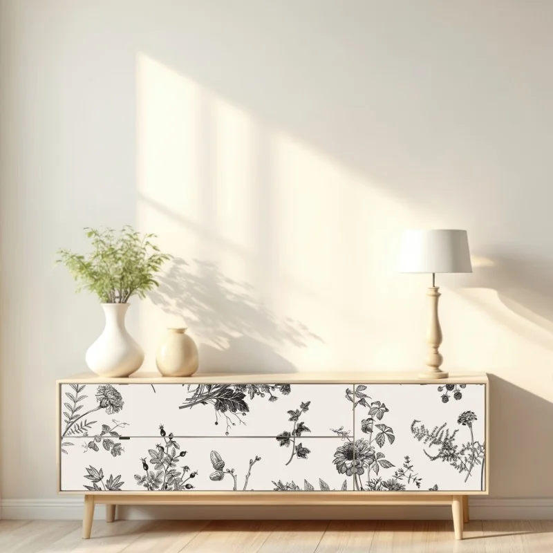 Repositionierbarer Aufkleber klassisches schwarzweißes blumenmuster – Wallnifity® Repositionierbarer Aufkleber klassisches schwarzweißes blumenmuster – Wallnifity®