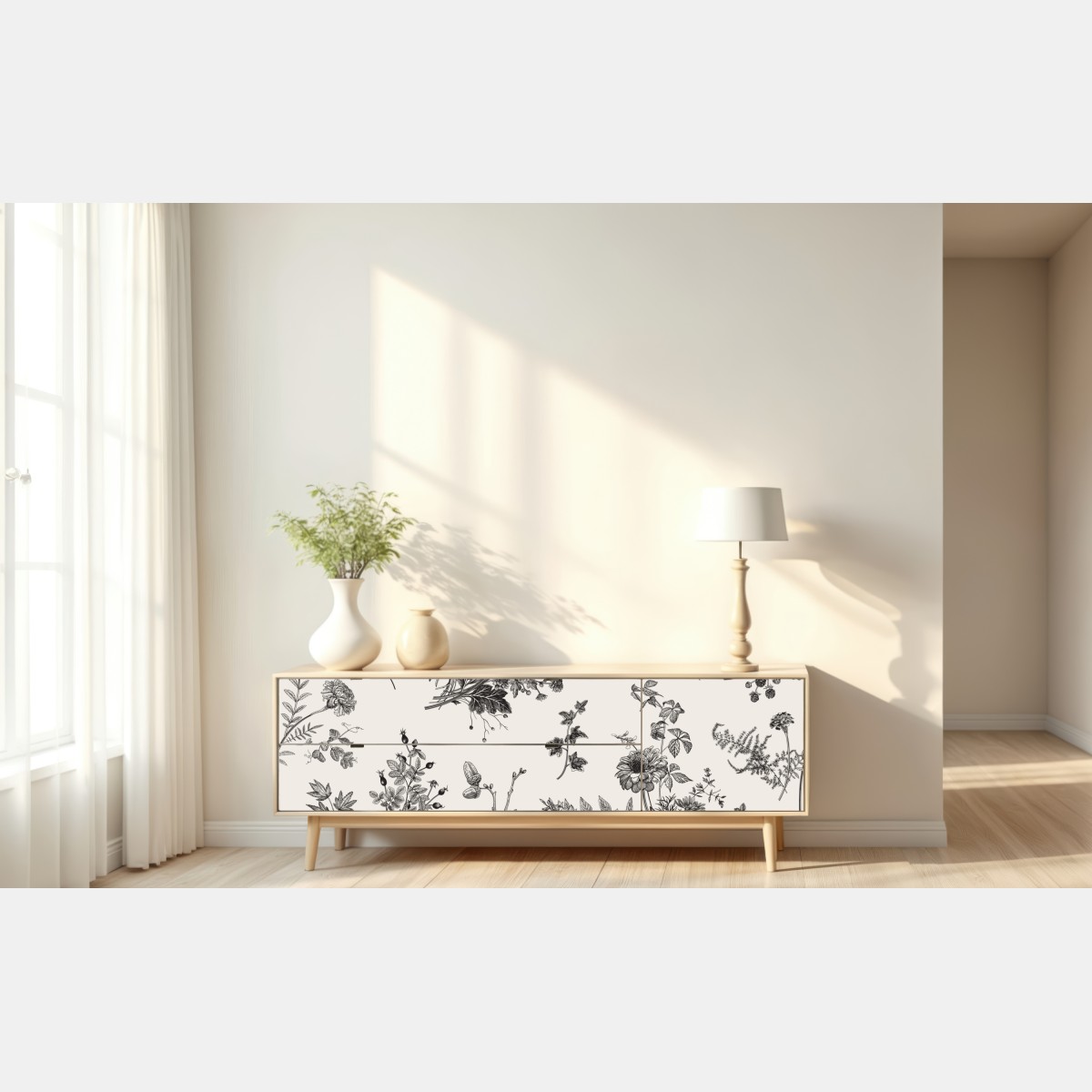 Repositionierbarer Aufkleber klassisches schwarzweißes blumenmuster – Wallnifity® Repositionierbarer Aufkleber klassisches schwarzweißes blumenmuster – Wallnifity®
