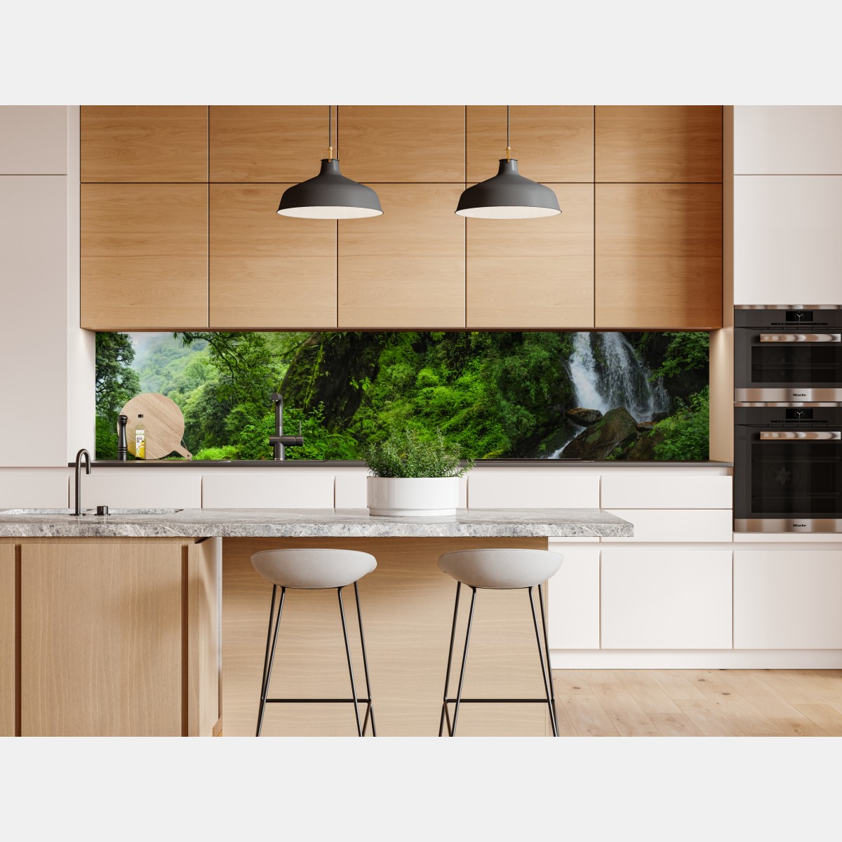 Repositionierbarer Aufkleber üppiger grüner wasserfall im wald – Wallnifity® Repositionierbarer Aufkleber üppiger grüner wasserfall im wald – Wallnifity®