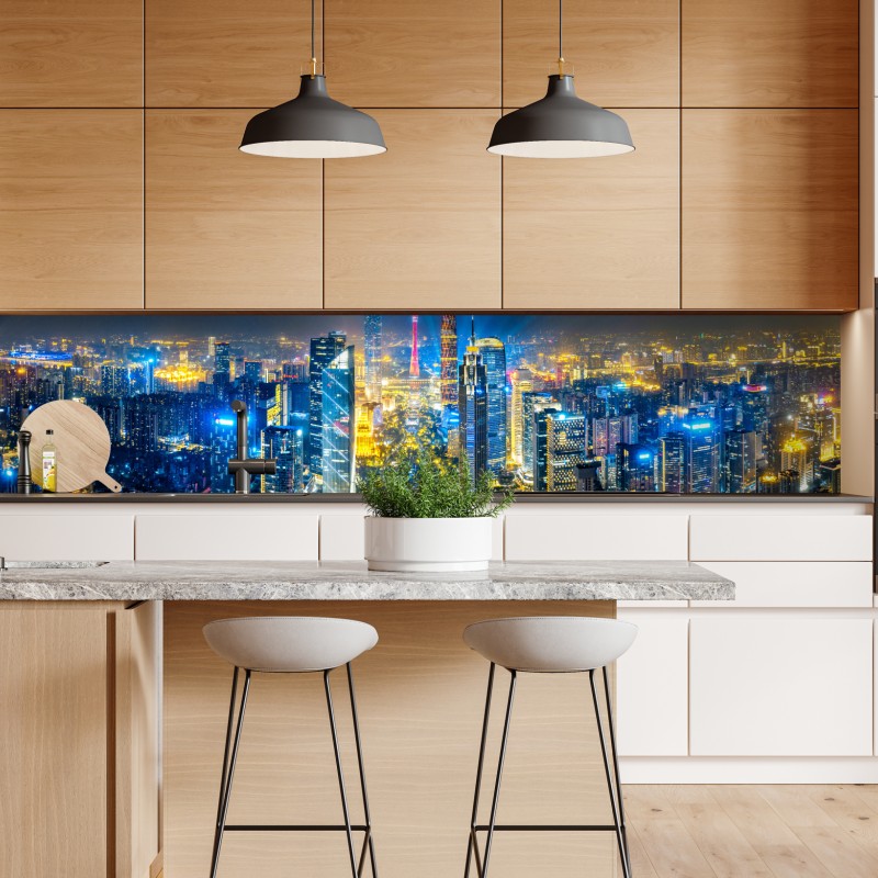 Repositionierbarer Aufkleber goldener sonnenuntergang über der skyline von New York – Wallnifity®