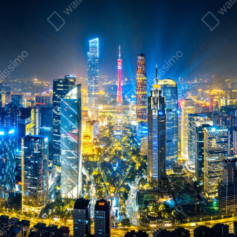 Repositionierbarer Aufkleber nachtpanorama skyline Guangzhou – Wallnifity® Repositionierbarer Aufkleber nachtpanorama skyline Guangzhou – Wallnifity®