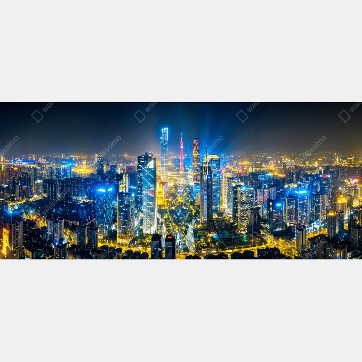 Repositionierbarer Aufkleber nachtpanorama skyline Guangzhou – Wallnifity® Repositionierbarer Aufkleber nachtpanorama skyline Guangzhou – Wallnifity®