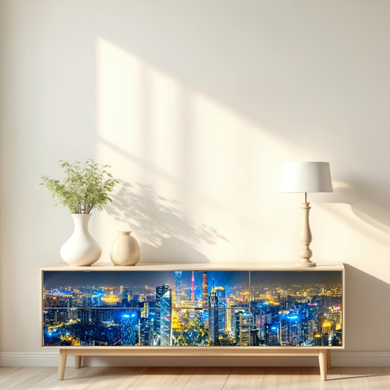 Repositionierbarer Aufkleber nachtpanorama skyline Guangzhou – Wallnifity® Repositionierbarer Aufkleber nachtpanorama skyline Guangzhou – Wallnifity®