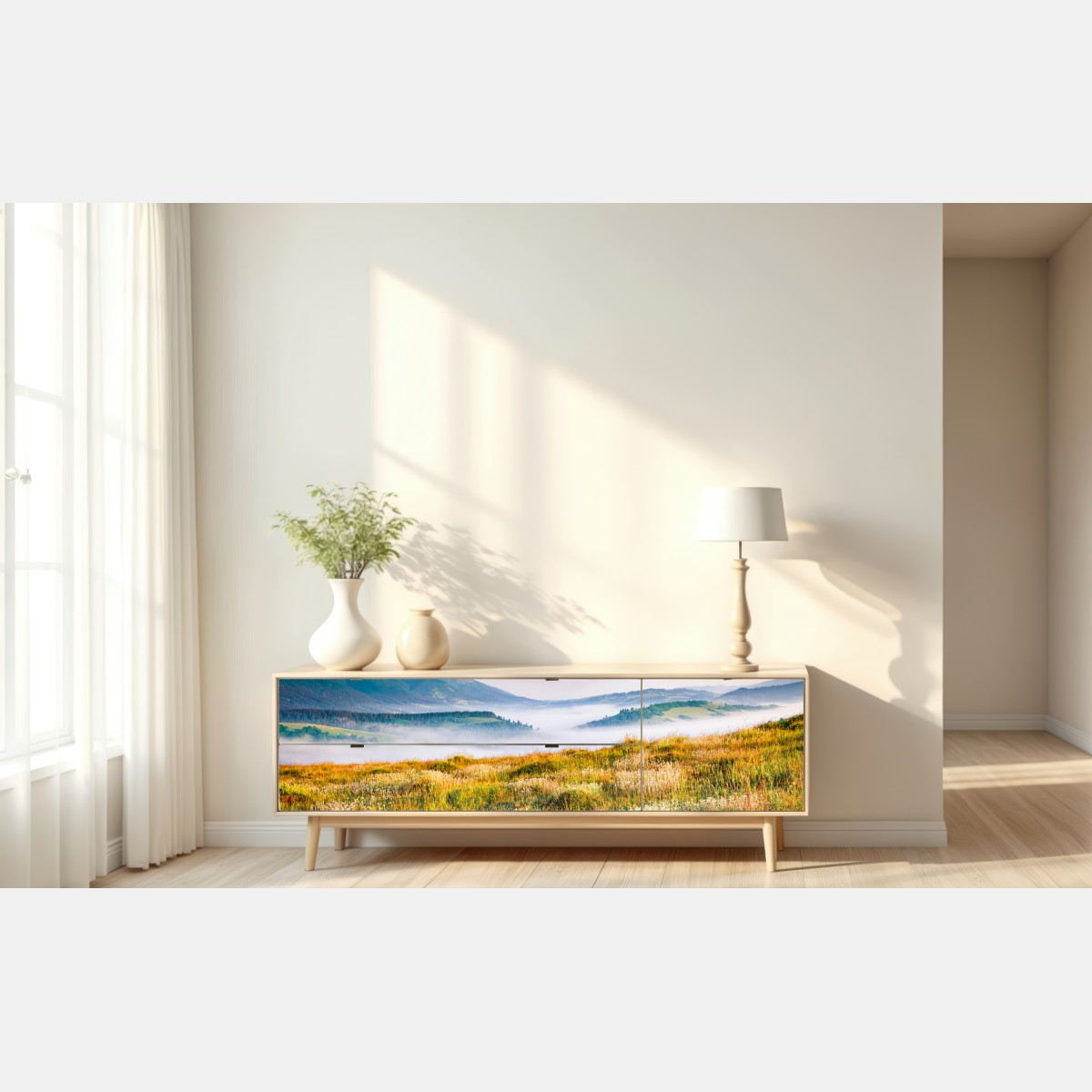 Repositionierbarer Aufkleber nebliger morgen in den Karpaten – Wallnifity® Repositionierbarer Aufkleber nebliger morgen in den Karpaten – Wallnifity®