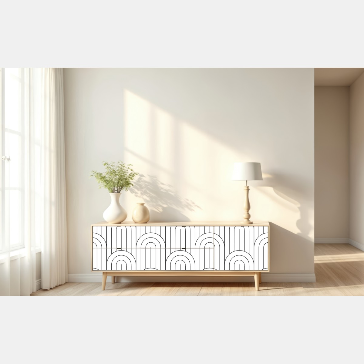 Repositionierbarer Aufkleber monochromes bogenmuster – Wallnifity® Repositionierbarer Aufkleber monochromes bogenmuster – Wallnifity®