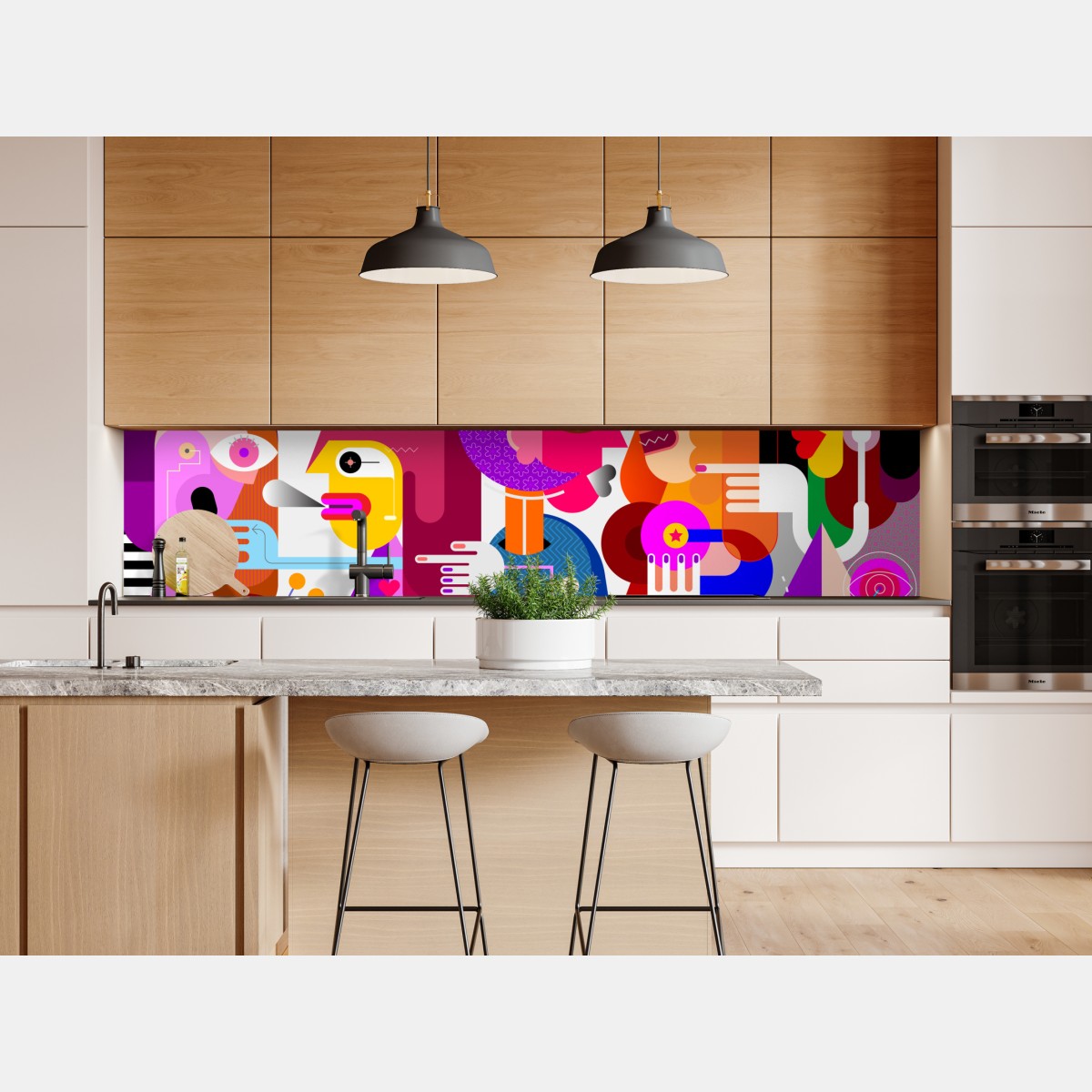 Repositionierbarer Aufkleber mann mit regenbogen reitet geometrischen vogel – Wallnifity® Repositionierbarer Aufkleber mann mit regenbogen reitet geometrischen vogel – Wallnifity®