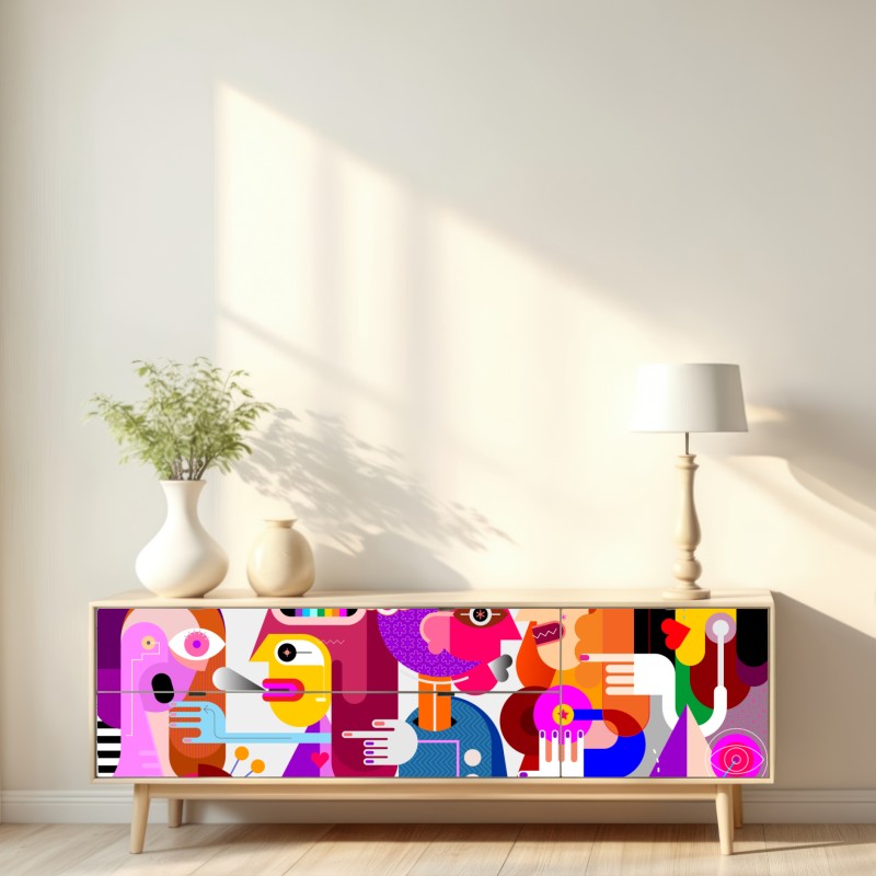 Repositionierbarer Aufkleber mann mit regenbogen reitet geometrischen vogel – Wallnifity® Repositionierbarer Aufkleber mann mit regenbogen reitet geometrischen vogel – Wallnifity®