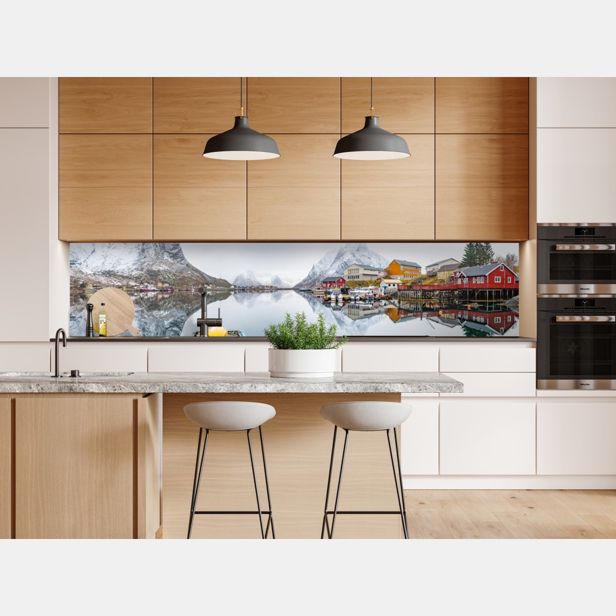 Repositionierbarer Aufkleber spiegelglatter fjord mit bergkulisse – Wallnifity® Repositionierbarer Aufkleber spiegelglatter fjord mit bergkulisse – Wallnifity®