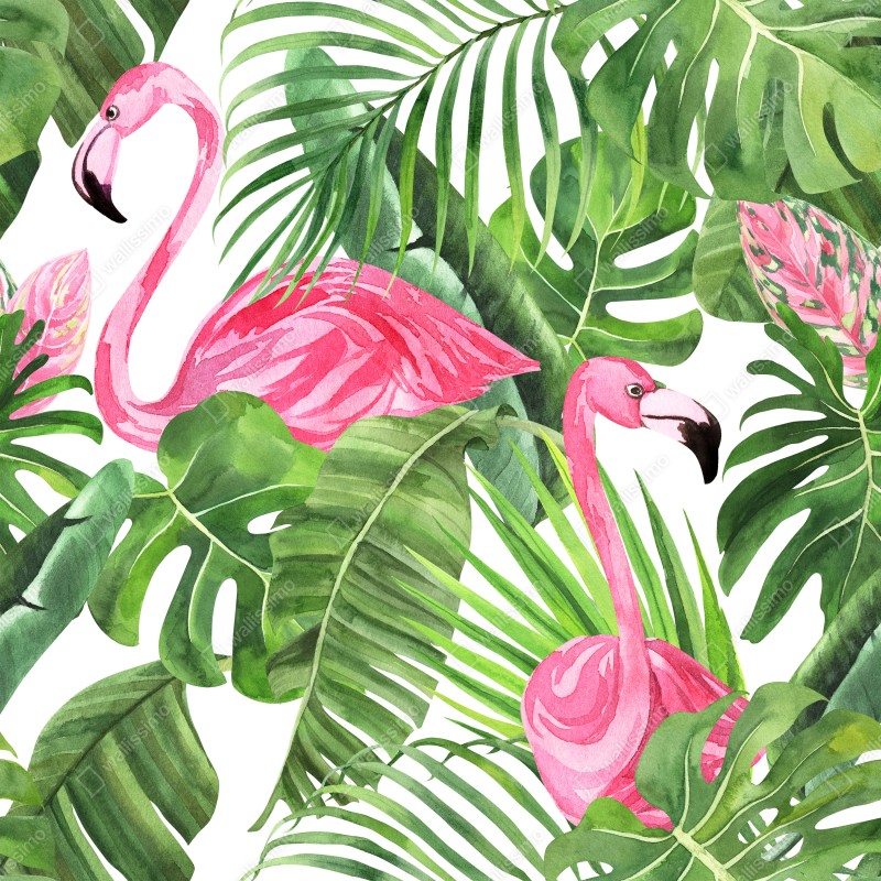 Repositionierbarer Aufkleber rosa flamingos tropisches aquarellmuster – Wallnifity® Repositionierbarer Aufkleber rosa flamingos tropisches aquarellmuster – Wallnifity®