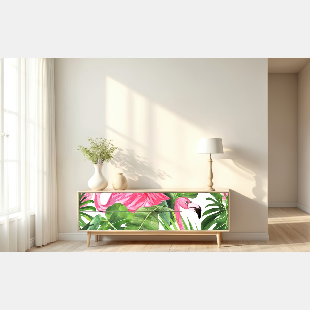 Repositionierbarer Aufkleber rosa flamingos tropisches aquarellmuster – Wallnifity® Repositionierbarer Aufkleber rosa flamingos tropisches aquarellmuster – Wallnifity®