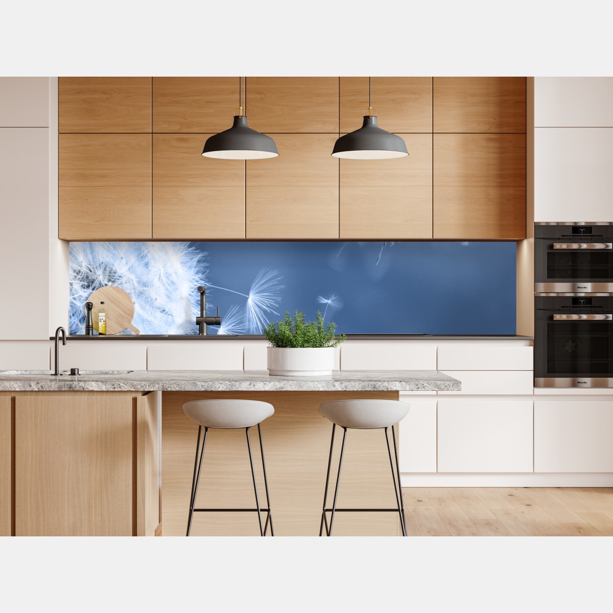 Repositionierbarer Aufkleber zarte löwenzahnsamen in blau – Wallnifity® Repositionierbarer Aufkleber zarte löwenzahnsamen in blau – Wallnifity®