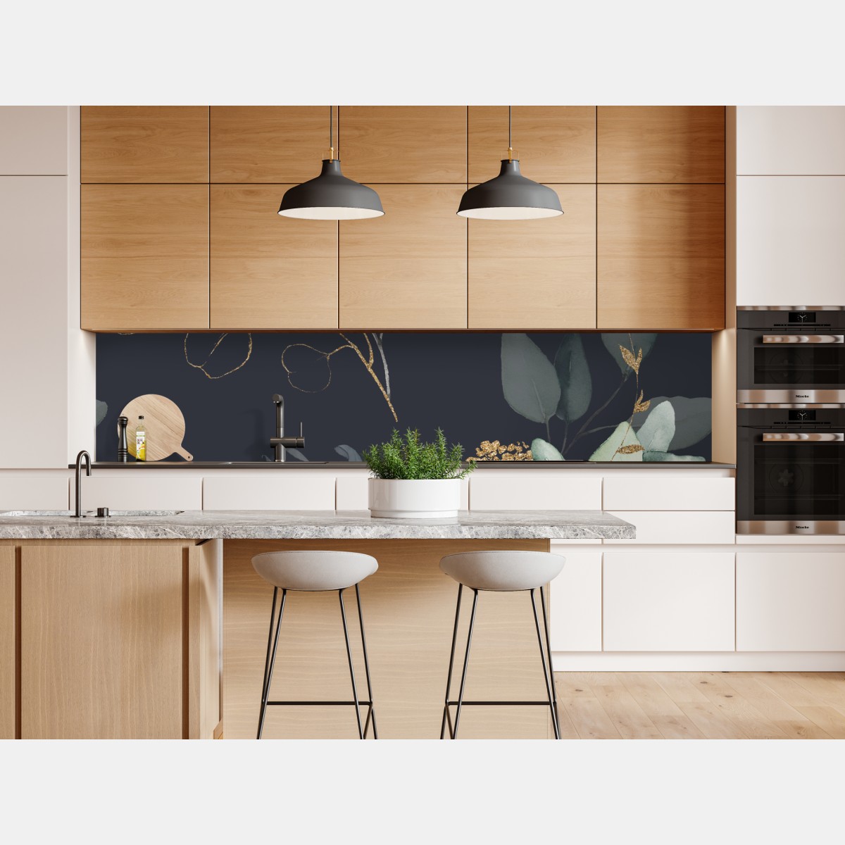 Repositionierbarer Aufkleber eukalyptus aquarellblätter auf dunklem hintergrund – Wallnifity® Repositionierbarer Aufkleber eukalyptus aquarellblätter auf dunklem hintergrund – Wallnifity®