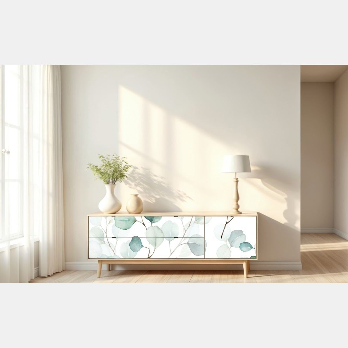 Repositionierbarer Aufkleber zarter eukalyptus-aquarell blättermuster – Wallnifity® Repositionierbarer Aufkleber zarter eukalyptus-aquarell blättermuster – Wallnifity®