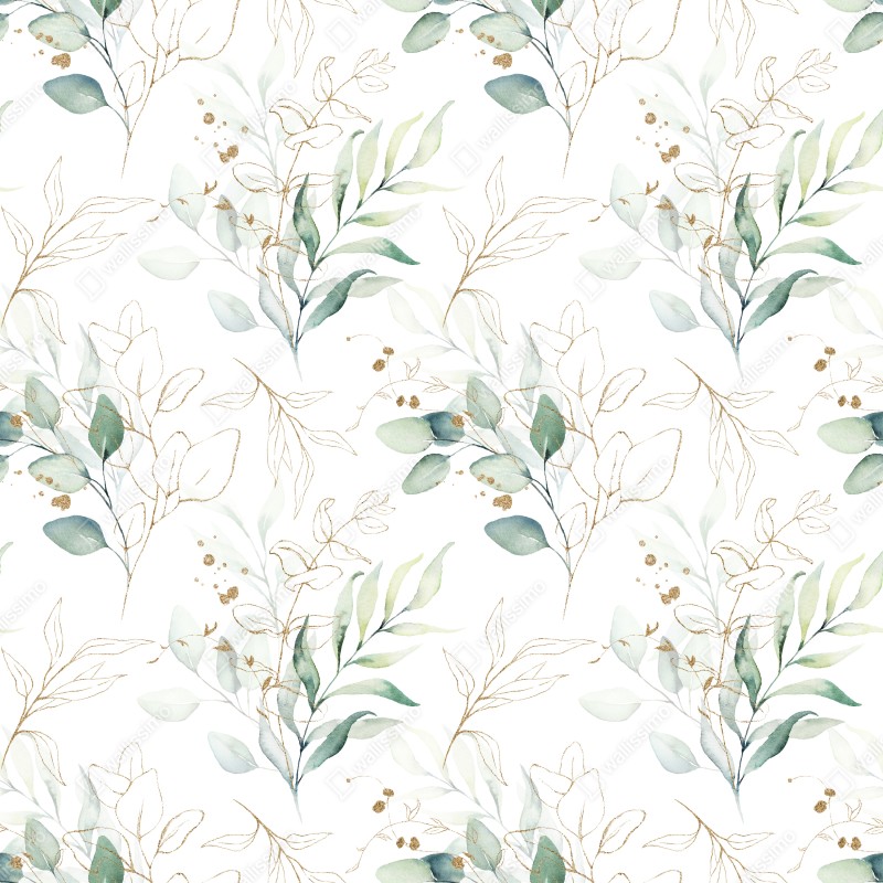 Repositionierbarer Aufkleber sanftes eukalyptus aquarellmuster – Wallnifity® Repositionierbarer Aufkleber sanftes eukalyptus aquarellmuster – Wallnifity®
