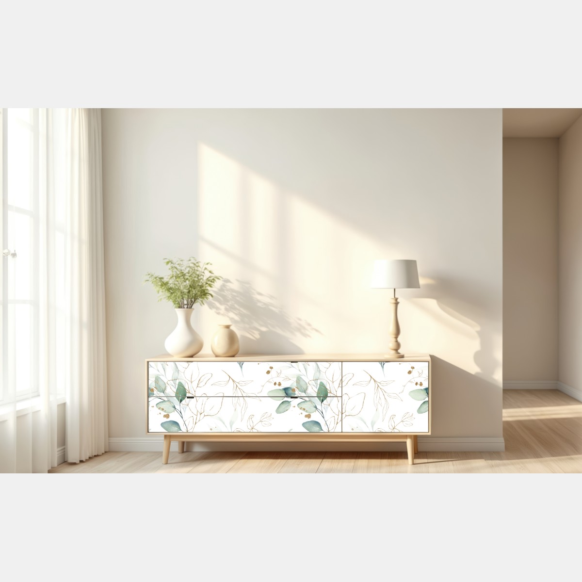 Repositionierbarer Aufkleber sanftes eukalyptus aquarellmuster – Wallnifity® Repositionierbarer Aufkleber sanftes eukalyptus aquarellmuster – Wallnifity®