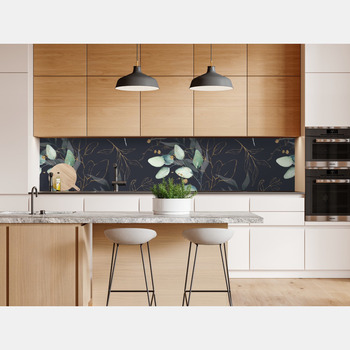 Repositionierbarer Aufkleber aquarell eukalyptusblätter auf dunklem hintergrund – Wallnifity® Repositionierbarer Aufkleber aquarell eukalyptusblätter auf dunklem hintergrund – Wallnifity®