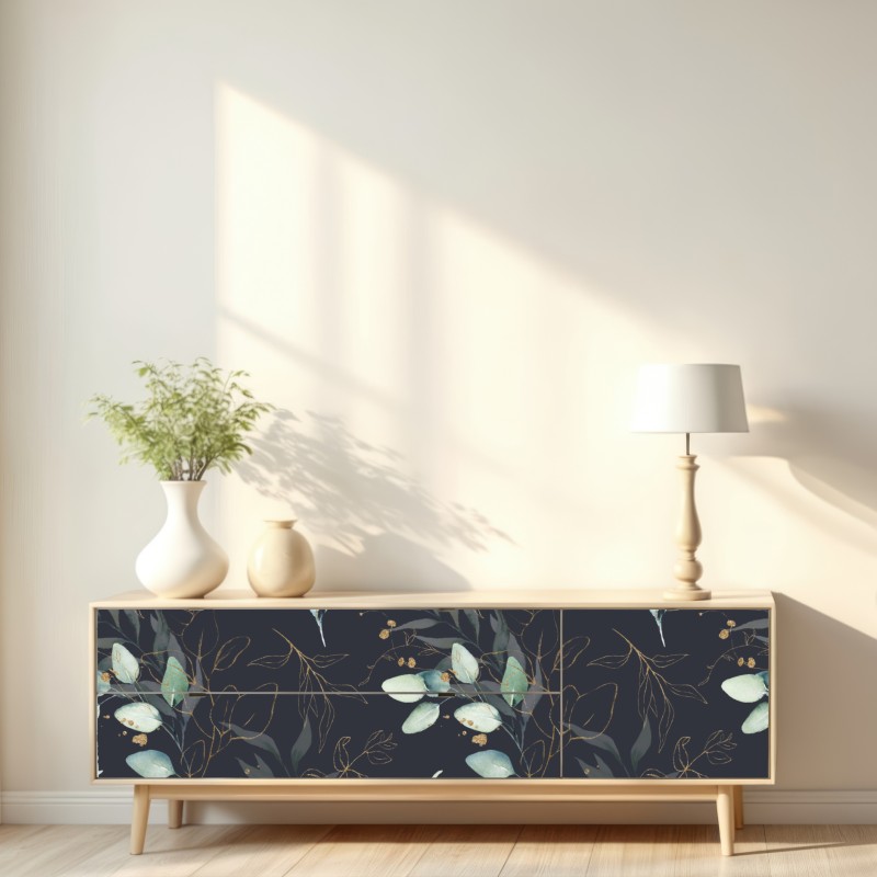 Repositionierbarer Aufkleber aquarell eukalyptusblätter auf dunklem hintergrund – Wallnifity® Repositionierbarer Aufkleber aquarell eukalyptusblätter auf dunklem hintergrund – Wallnifity®