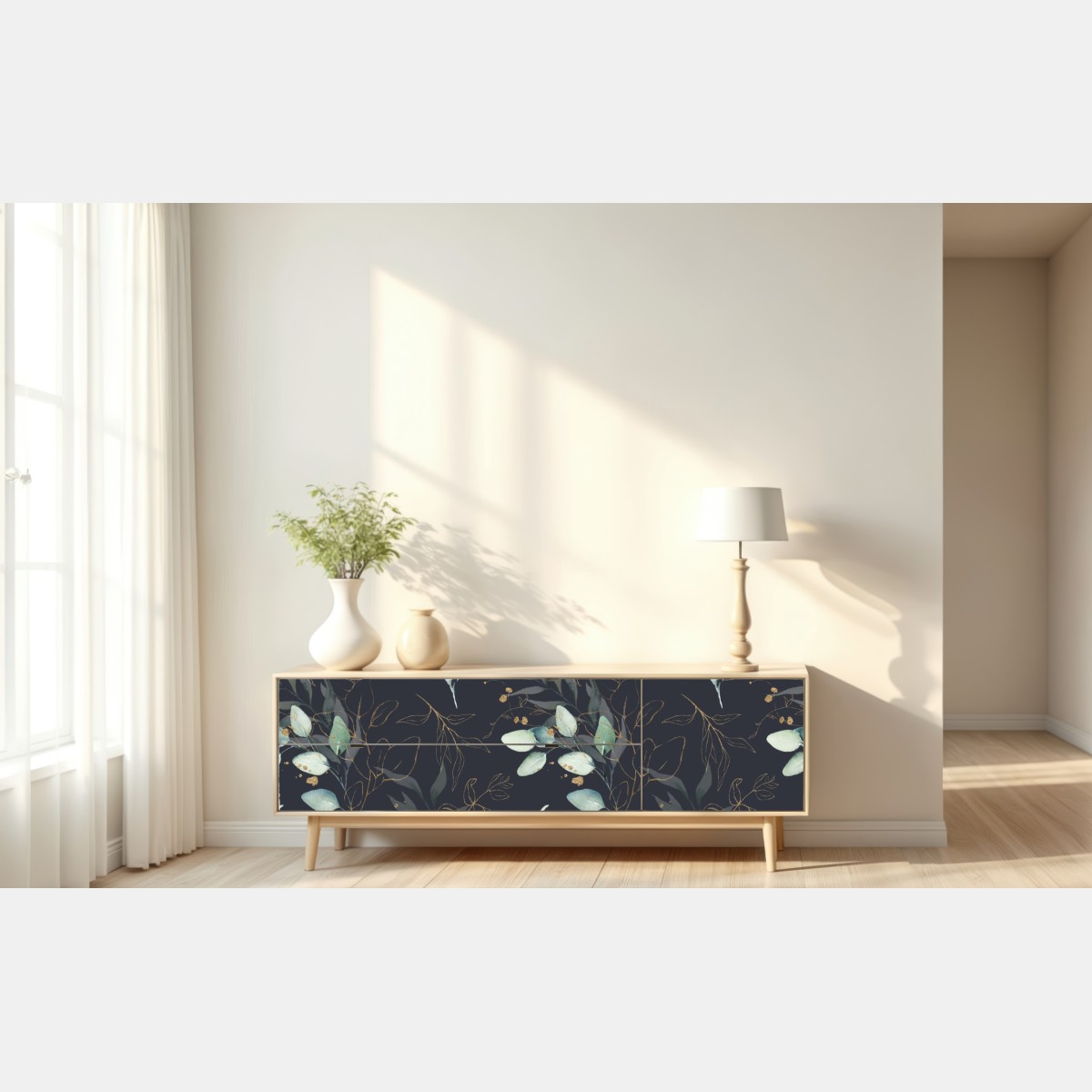 Repositionierbarer Aufkleber aquarell eukalyptusblätter auf dunklem hintergrund – Wallnifity® Repositionierbarer Aufkleber aquarell eukalyptusblätter auf dunklem hintergrund – Wallnifity®