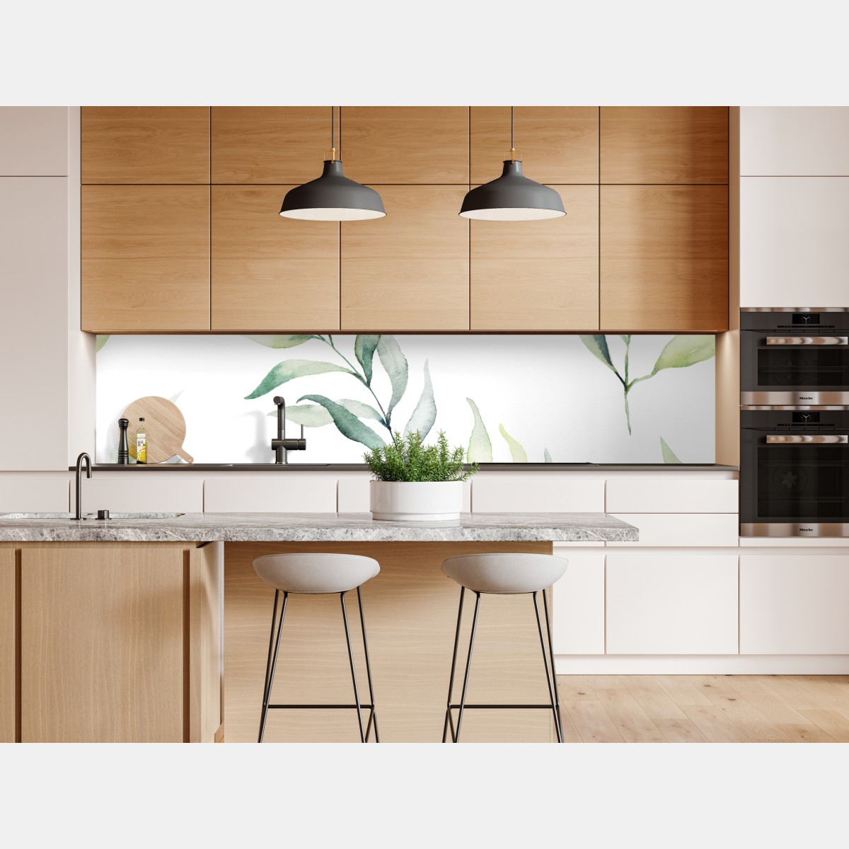 Repositionierbarer Aufkleber sanftes aquarellmuster mit eukalyptusblättern – Wallnifity® Repositionierbarer Aufkleber sanftes aquarellmuster mit eukalyptusblättern – Wallnifity®