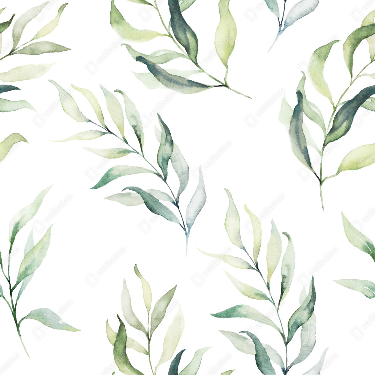 Repositionierbarer Aufkleber sanftes aquarellmuster mit eukalyptusblättern – Wallnifity® Repositionierbarer Aufkleber sanftes aquarellmuster mit eukalyptusblättern – Wallnifity®