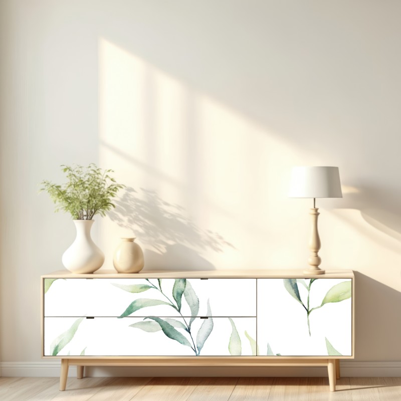 Repositionierbarer Aufkleber sanftes aquarellmuster mit eukalyptusblättern – Wallnifity® Repositionierbarer Aufkleber sanftes aquarellmuster mit eukalyptusblättern – Wallnifity®