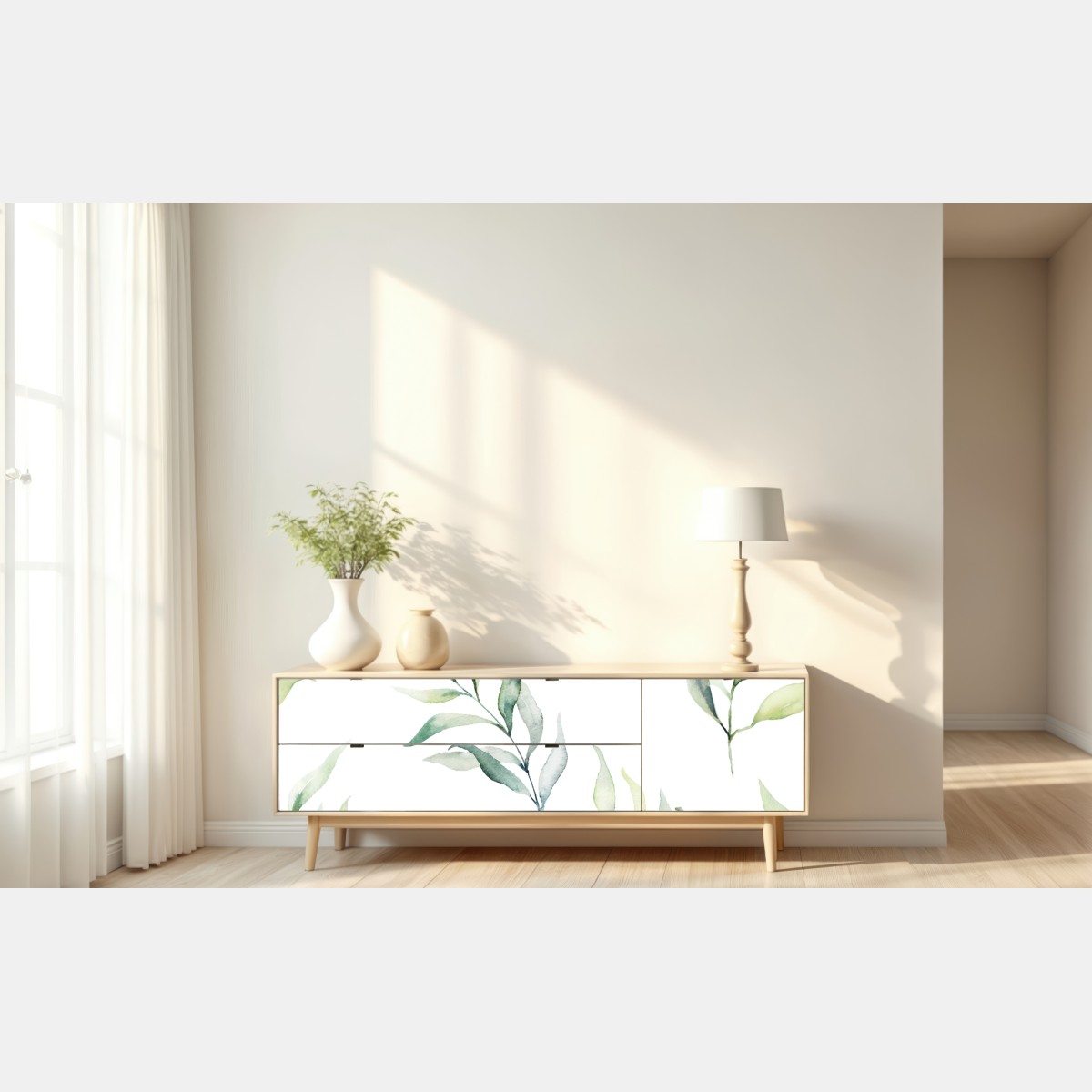 Repositionierbarer Aufkleber sanftes aquarellmuster mit eukalyptusblättern – Wallnifity® Repositionierbarer Aufkleber sanftes aquarellmuster mit eukalyptusblättern – Wallnifity®
