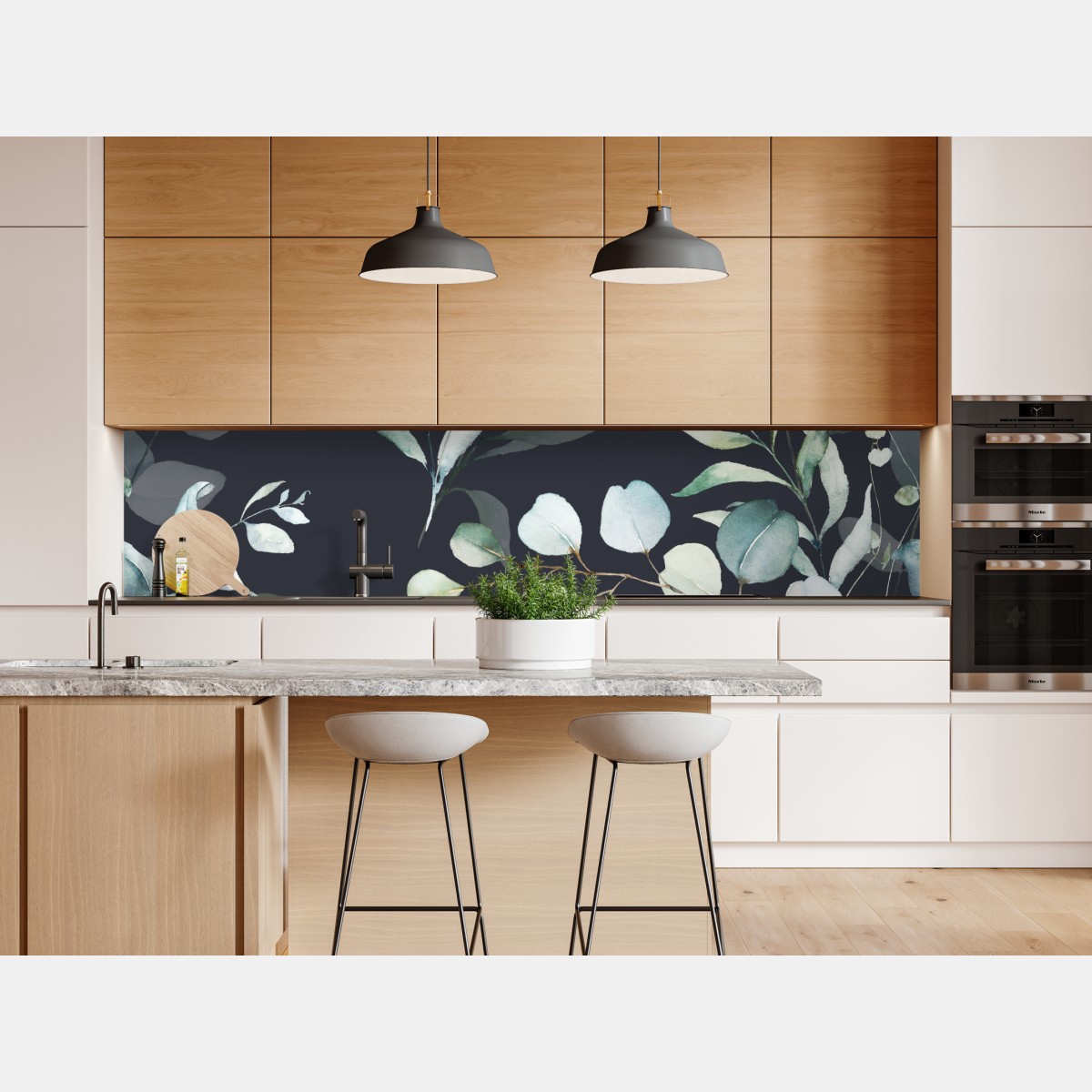 Repositionierbarer Aufkleber eukalyptus aquarell botanisches muster auf dunklem hintergrund – Wallnifity® Repositionierbarer Aufkleber eukalyptus aquarell botanisches muster auf dunklem hintergrund – Wallnifity®