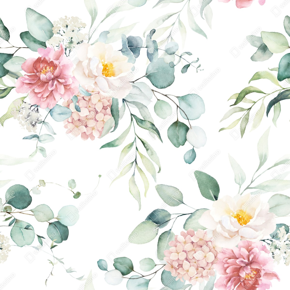 Repositionierbarer Aufkleber zarter aquarellblumenstrauß – Wallnifity® Repositionierbarer Aufkleber zarter aquarellblumenstrauß – Wallnifity®