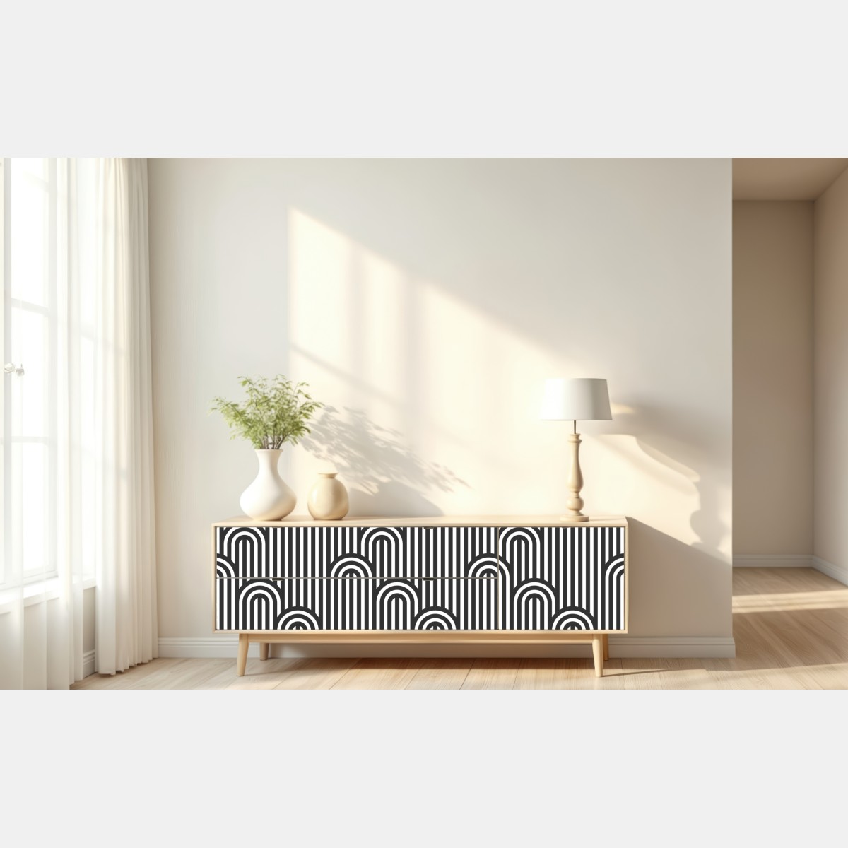 Repositionierbarer Aufkleber schwarzweißes geometrisches streifenmuster – Wallnifity® Repositionierbarer Aufkleber schwarzweißes geometrisches streifenmuster – Wallnifity®