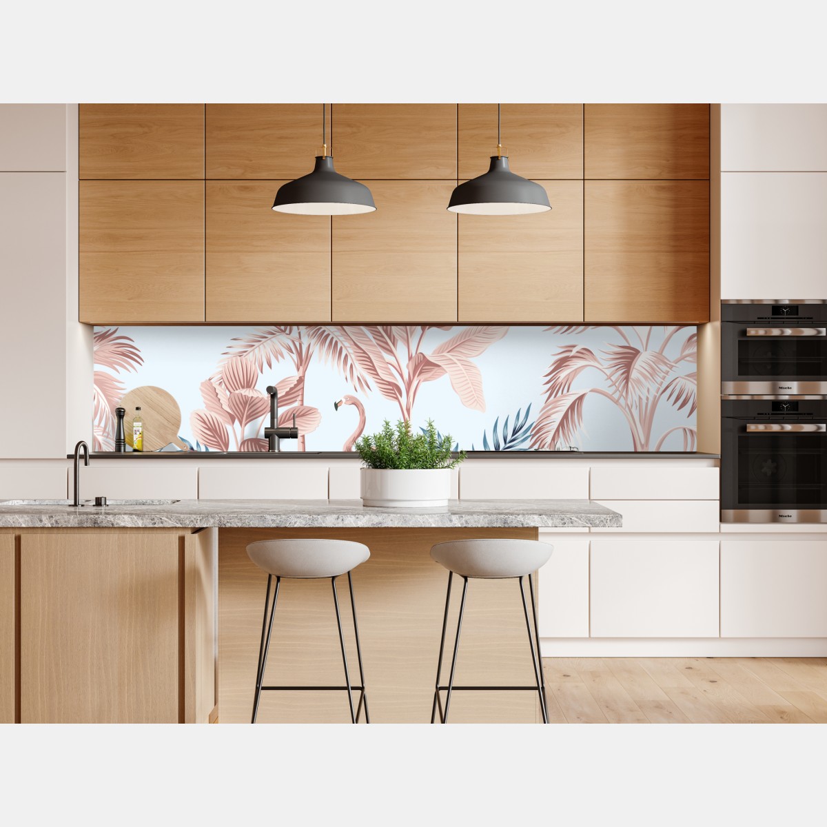 Repositionierbarer Aufkleber pastell tropischer flamingo garten – Wallnifity® Repositionierbarer Aufkleber pastell tropischer flamingo garten – Wallnifity®