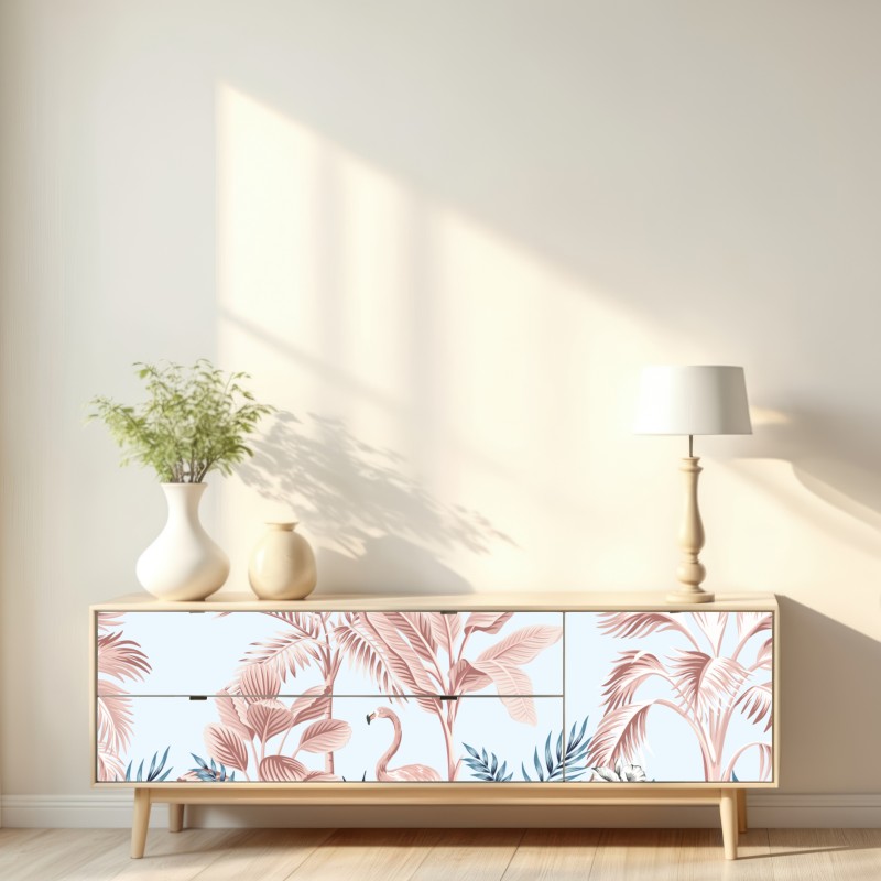 Repositionierbarer Aufkleber pastell tropischer flamingo garten – Wallnifity® Repositionierbarer Aufkleber pastell tropischer flamingo garten – Wallnifity®