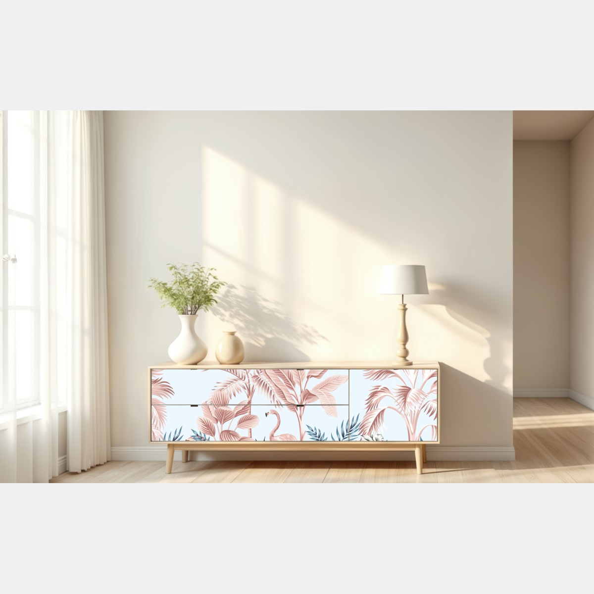 Repositionierbarer Aufkleber pastell tropischer flamingo garten – Wallnifity® Repositionierbarer Aufkleber pastell tropischer flamingo garten – Wallnifity®