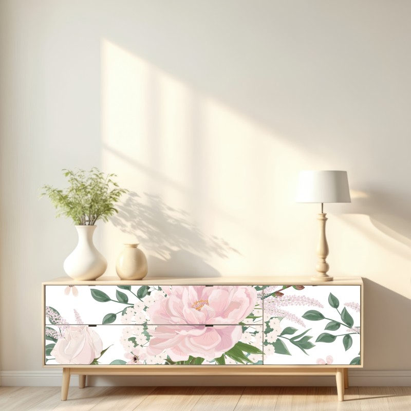 Repositionierbarer Aufkleber zartes rosa pfingstrosenmuster – Wallnifity® Repositionierbarer Aufkleber zartes rosa pfingstrosenmuster – Wallnifity®