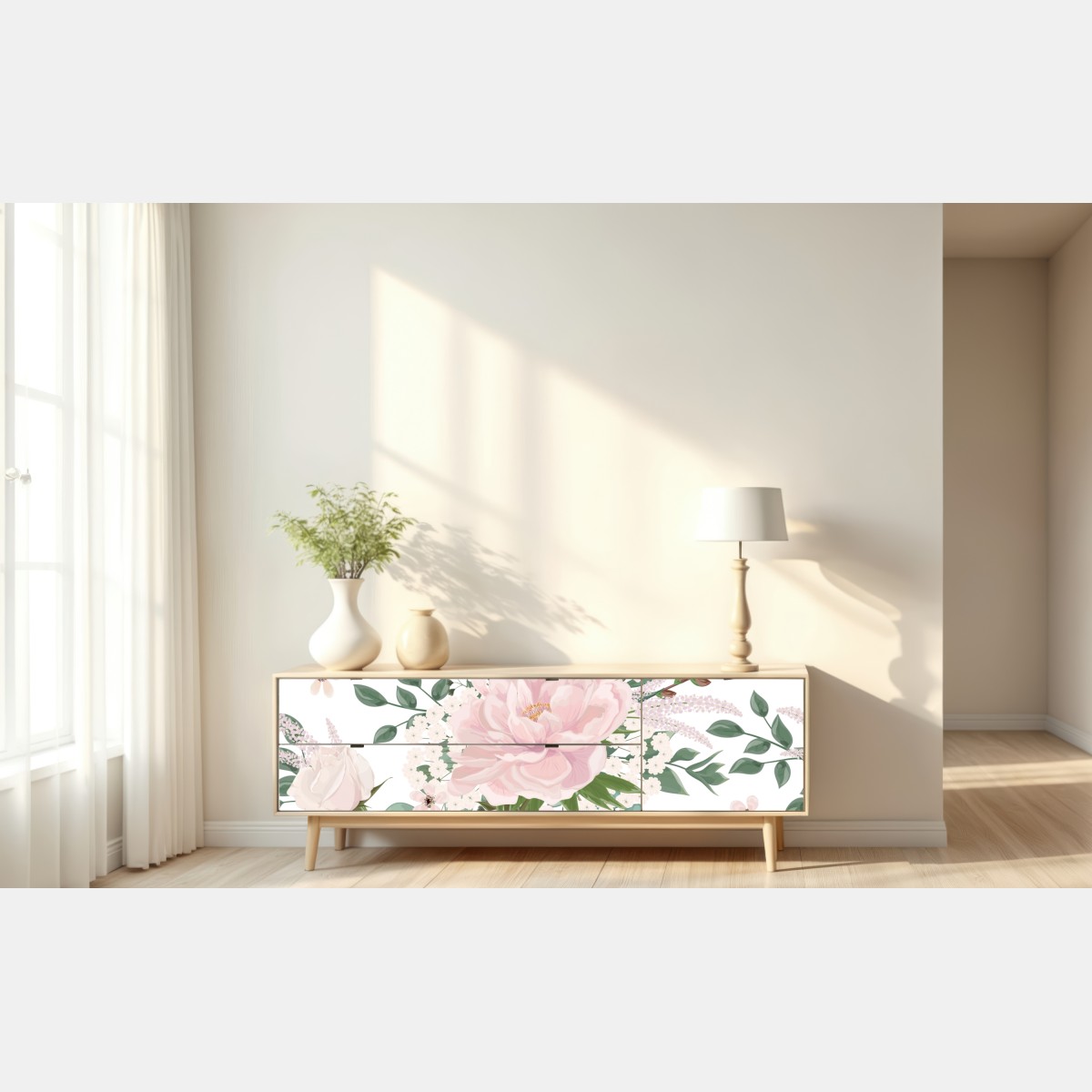 Repositionierbarer Aufkleber zartes rosa pfingstrosenmuster – Wallnifity® Repositionierbarer Aufkleber zartes rosa pfingstrosenmuster – Wallnifity®