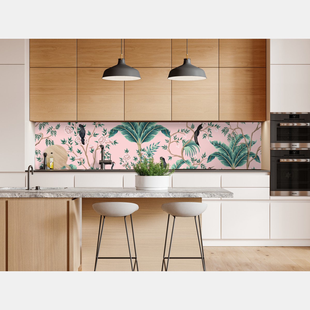 Repositionierbarer Aufkleber pastell tropisches botanisches muster mit kranichen – Wallnifity® Repositionierbarer Aufkleber pastell tropisches botanisches muster mit kranichen – Wallnifity®