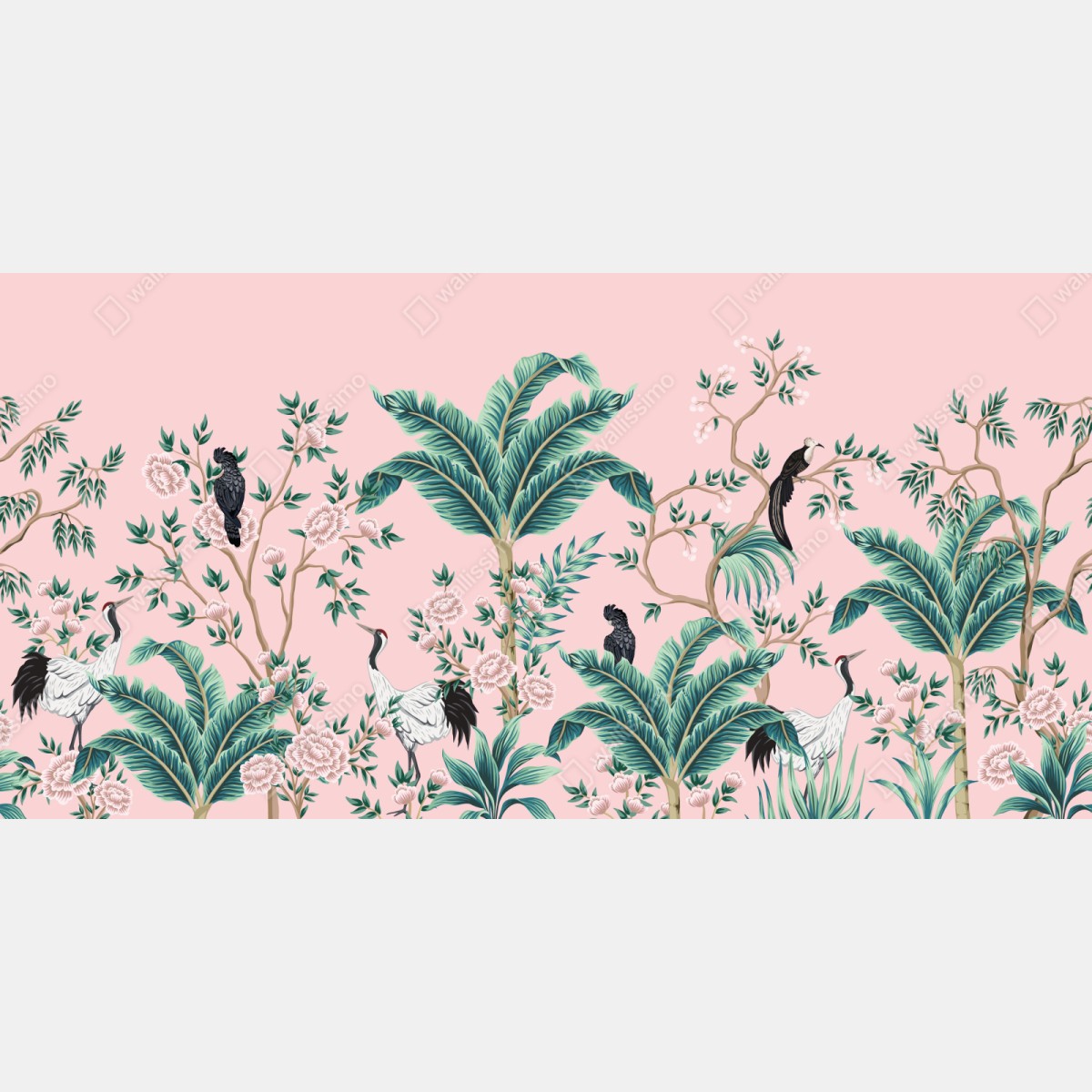 Repositionierbarer Aufkleber pastell tropisches botanisches muster mit kranichen – Wallnifity® Repositionierbarer Aufkleber pastell tropisches botanisches muster mit kranichen – Wallnifity®