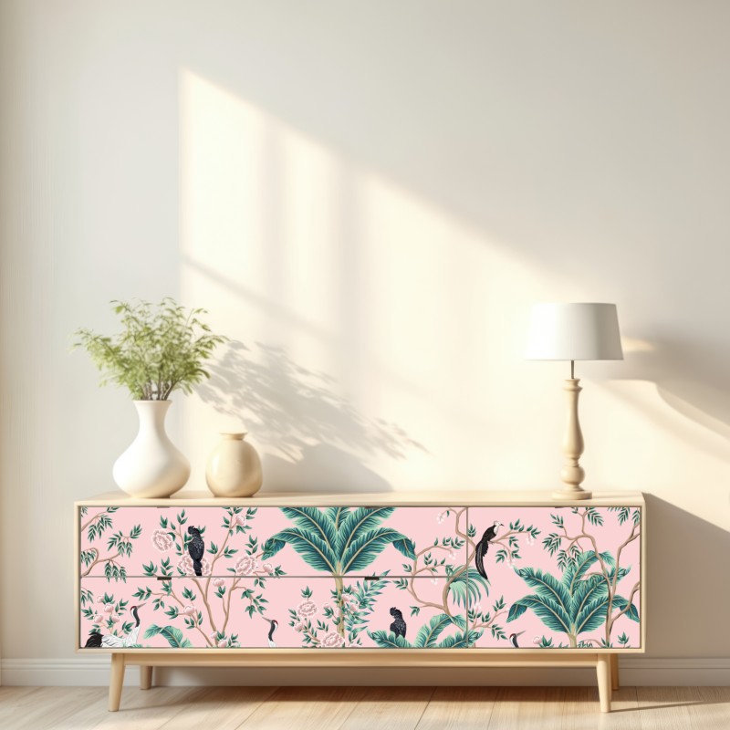 Repositionierbarer Aufkleber pastell tropisches botanisches muster mit kranichen – Wallnifity® Repositionierbarer Aufkleber pastell tropisches botanisches muster mit kranichen – Wallnifity®