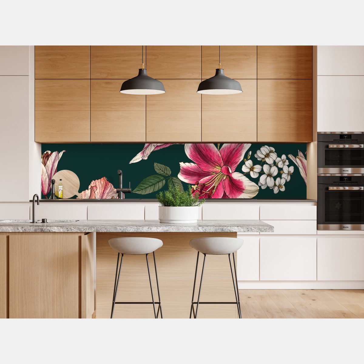Repositionierbarer Aufkleber vintage botanisches floralmuster auf tiefgrün – Wallnifity® Repositionierbarer Aufkleber vintage botanisches floralmuster auf tiefgrün – Wallnifity®