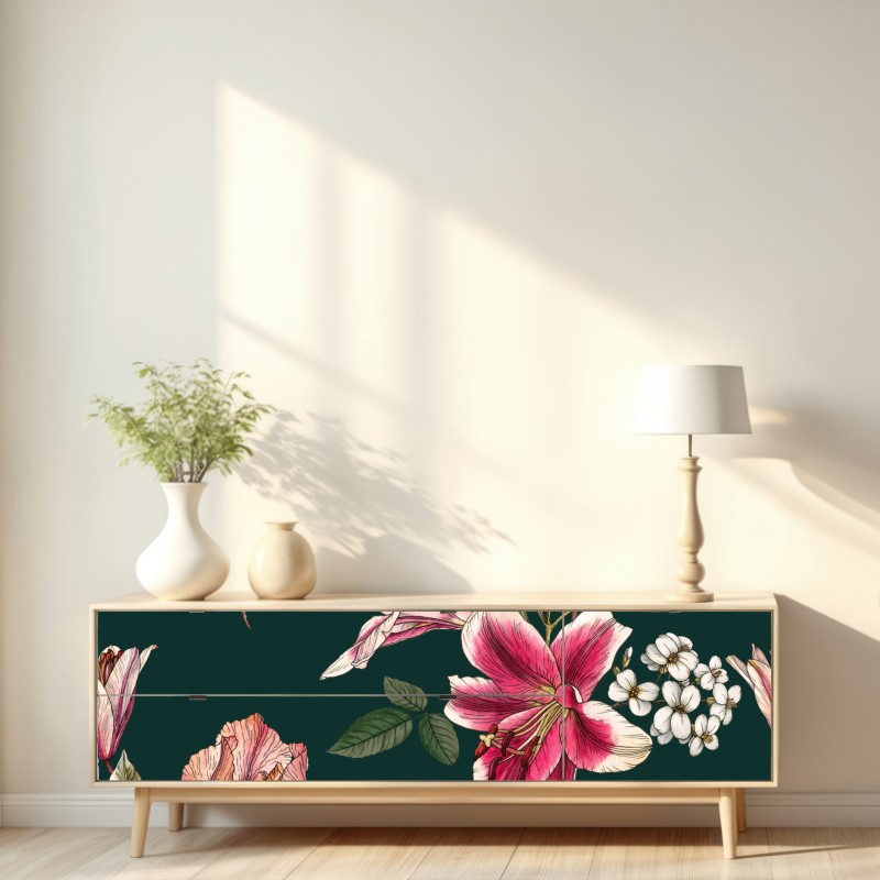 Repositionierbarer Aufkleber vintage botanisches floralmuster auf tiefgrün – Wallnifity® Repositionierbarer Aufkleber vintage botanisches floralmuster auf tiefgrün – Wallnifity®
