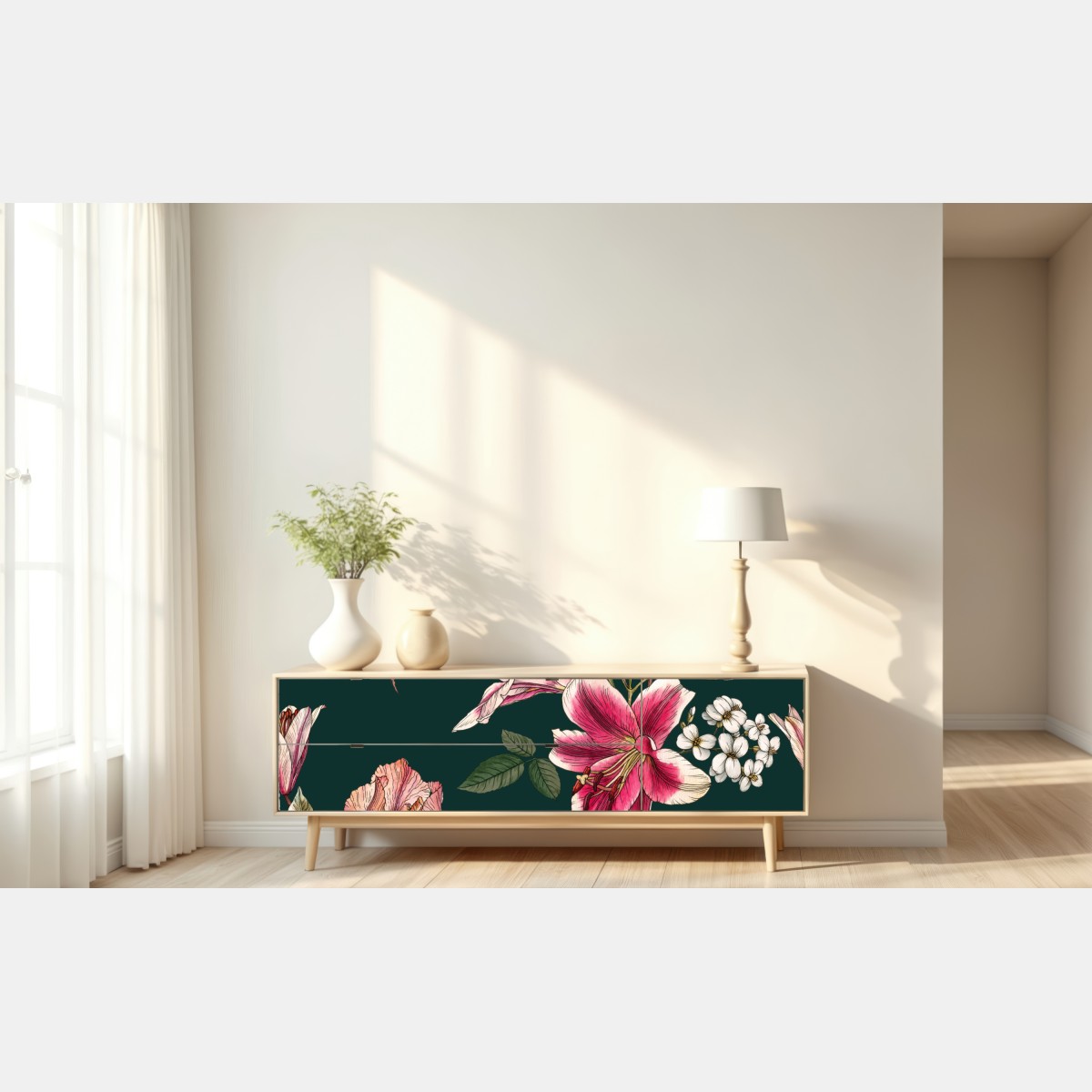 Repositionierbarer Aufkleber vintage botanisches floralmuster auf tiefgrün – Wallnifity® Repositionierbarer Aufkleber vintage botanisches floralmuster auf tiefgrün – Wallnifity®
