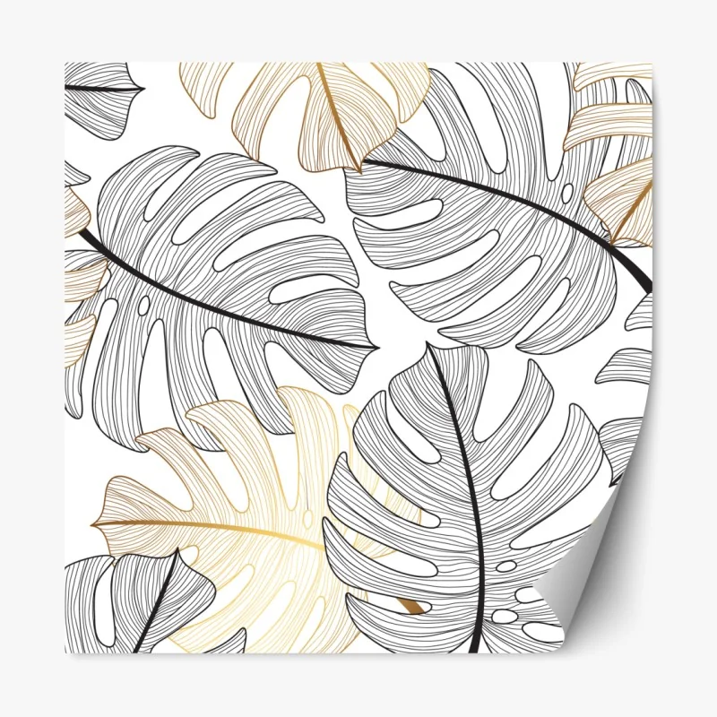 Repositionierbarer Aufkleber monstera-blattmuster mit goldakzenten – Wallnifity® Repositionierbarer Aufkleber monstera-blattmuster mit goldakzenten – Wallnifity®