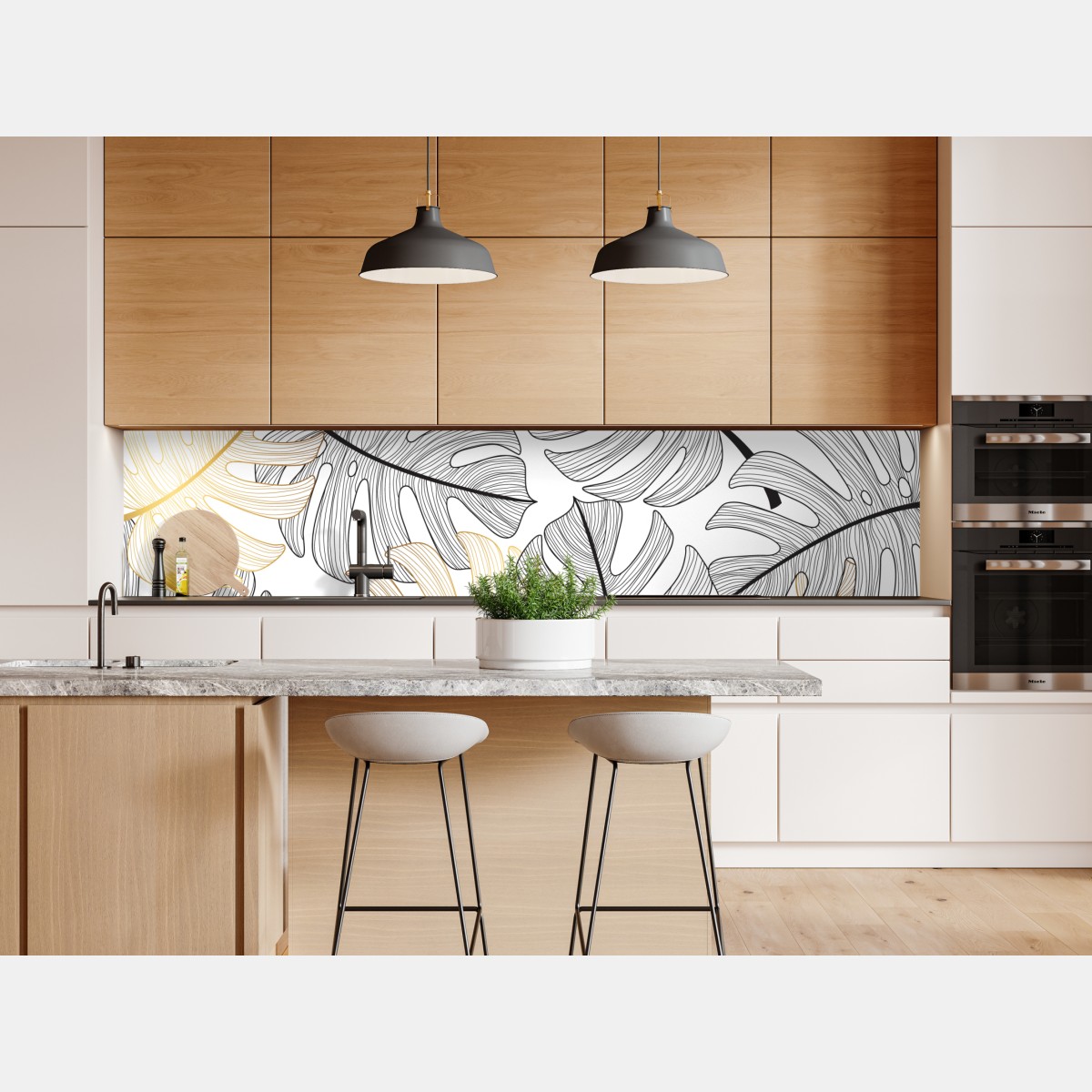 Repositionierbarer Aufkleber monstera-blattmuster mit goldakzenten – Wallnifity® Repositionierbarer Aufkleber monstera-blattmuster mit goldakzenten – Wallnifity®
