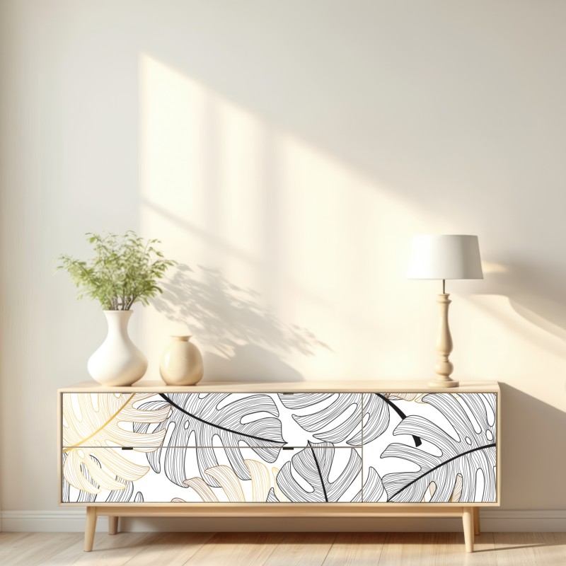 Repositionierbarer Aufkleber monstera-blattmuster mit goldakzenten – Wallnifity® Repositionierbarer Aufkleber monstera-blattmuster mit goldakzenten – Wallnifity®